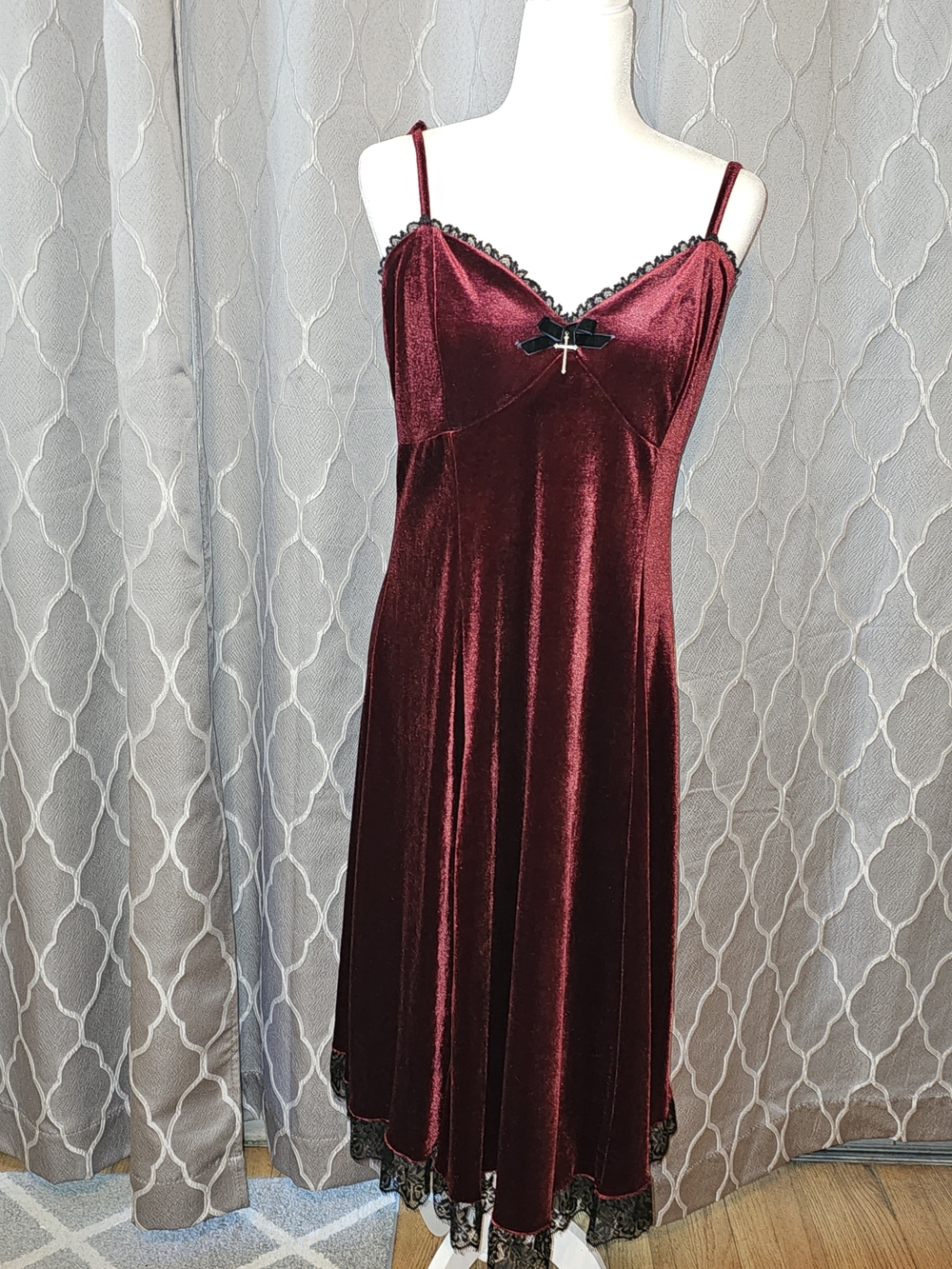 Burgundy Velvet Slip Midi Dress